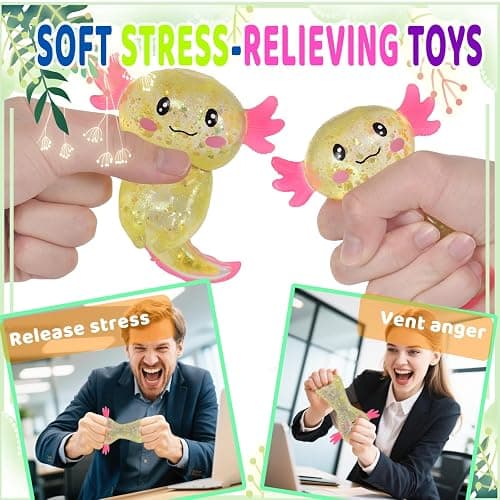 Axolotl Squishy Stress Relief Toy Glitter Fidget Toys Cute Malt Sugar Axolotl Toy Fidget Toys Adults Fidget Toy for Kids Youth Adult, Party Favors Anxiety Relief Squishy Toys(Yellow) thumbnail 5