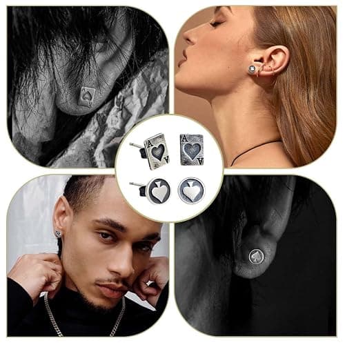Quesuc 2 Paare Ohrringe Herren Schwarz Ohrringe Männer Edelstahl Hypoallergen Ohr Piercing Ohrringe Ohrringe Herren Ohrringe Schwarz Ohrstecker Mit Spielkartenmotiven (Karo-Ass, Pik-Ass) thumbnail 6
