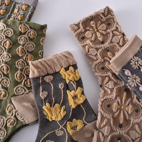 BOFAYS 5 Pairs Womens Floral Cute Socks Vintage Embroidered Plant Socks for Women Teens Cotton Cozy Ankle Sock thumbnail 4