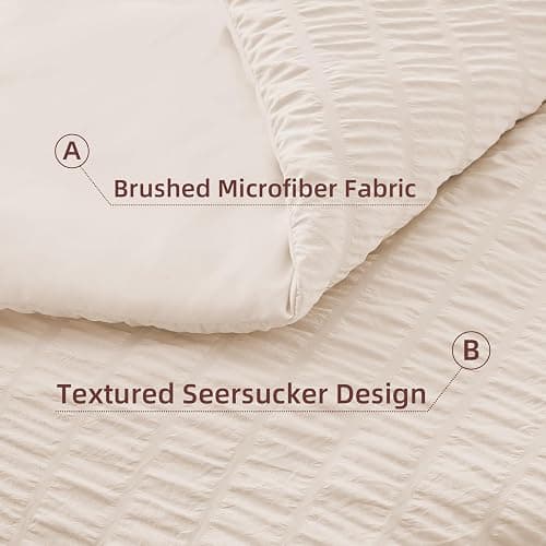 FUANNA Twin Comforter Set 5 Pieces, Luxury Seersucker Twin Bed Set for All Seasons, Soft Twin Bed in a Bag with Comforter, Flat Sheet, Fitted Sheet, Pillowcase & Sham for Bedroom, Beige thumbnail 8
