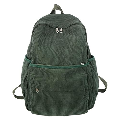 Aesthetic Backpack Cute Backpack Corduroy Backpack School Supplies Laptop Bag for Teens Girls Women Students Solid Color(Green) - Green - Image 1