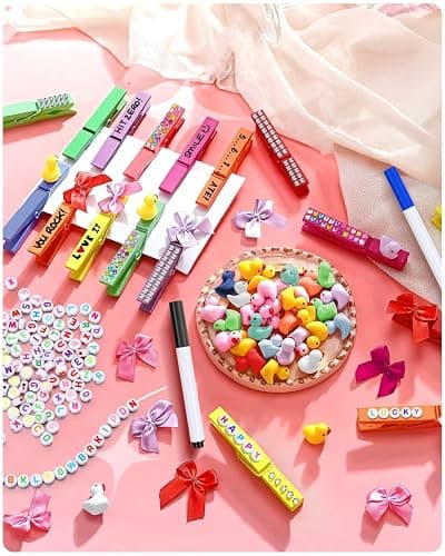 SF SOONEAT Cheer Pins for Backpack Cheer Stuff Kit 70 Colored Clothes Pins with Mini Resin Ducks Bows Letter Beads Team Cheerleaders Gifts Bulk Pin Me Ribbon for Bag Decorations Colorful Spirit Clips thumbnail 7