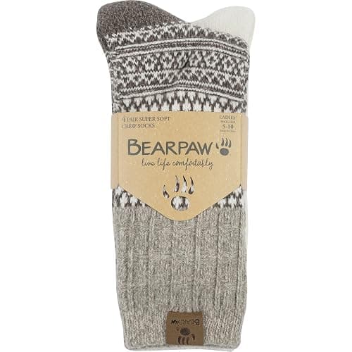 BEARPAW Womens 4 Pair Pack Super Soft Modern Multicolor Assorted Easy Care Diamond Fairisle Boot Socks thumbnail 2