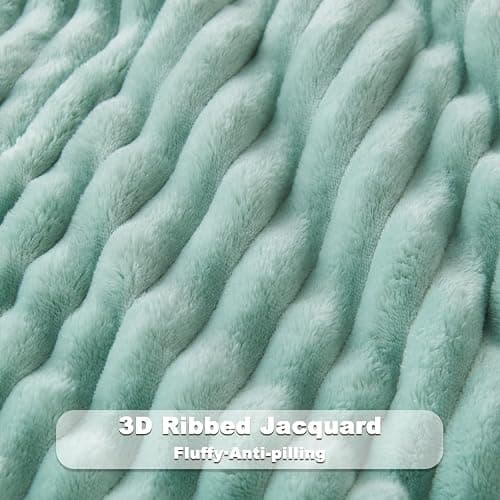 NEWCOSPLAY Super Soft Throw Blanket New Sage Green Premium Silky Flannel Fleece 3D Ribbed Jacquard Lightweight Bed Blanket All Season Use (New Sage Green Ribbed, Throw(50"x60")) thumbnail 5