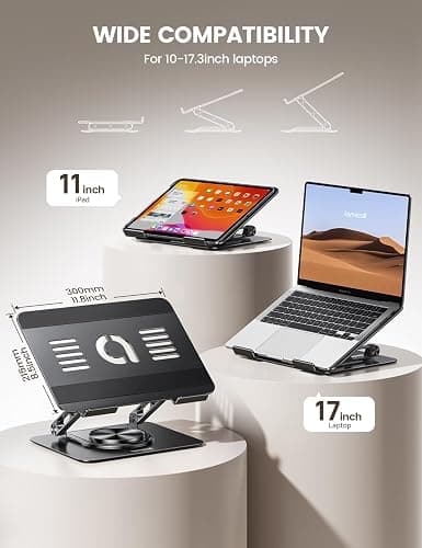 Lamicall Adjustable Laptop Stand for Desk - 360 Rotating Base Ergonomic Computer Stand, Aluminum Laptop Riser for Mothers Day fits MacBook Neo Air Pro, HP, Office Desk Accessories (10-17.3'') - Black thumbnail 2