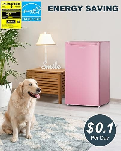 Upstreman 3.2 Cu.Ft Mini Fridge with Freezer, Single Door Mini Fridge, Dorm Fridge, Adjustable Thermostat, Mini Refrigerator for Bedroom, Office, Dorm, Pink-BR321 thumbnail 3