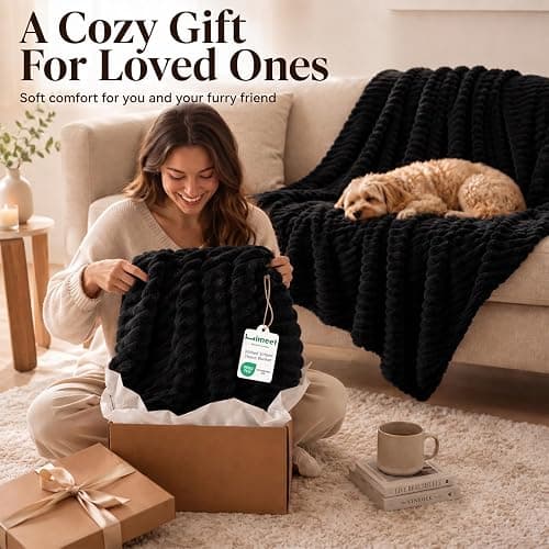 HIMEET Black Twin Blanket for Bed, 300GSM Ribbed Fleece, 60 x 80 Inches | Ultra Soft Flannel, All-Season Lightweight Warmth, Bed Layering Pick & Dorm Essential, Gift for Men & Women, Machine Washable thumbnail 8