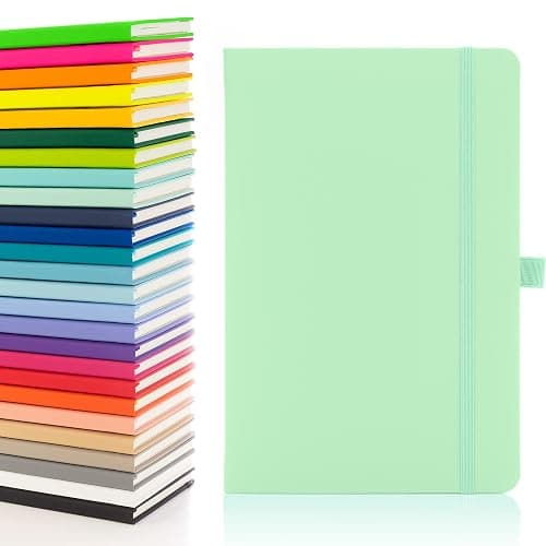 Notes London Eco A5 Notebook with Lined Pages, Pen Loop, Ribbon, Date Marks and Paper Pocket, Medium Hardback Journal, Note, sustainably sourced paper (Pastel Mint) - Image 1