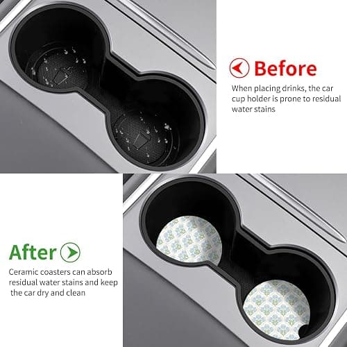 Watbro 2 Pcs Blue Flowers Car Cup Holder Coasters, 2.56 Inch Absorbent Ceramic Cup Coasters for Women, Cute Aesthetic Floral Print Car Interior Accessories for Most Cars, Trucks, SUVs thumbnail 5