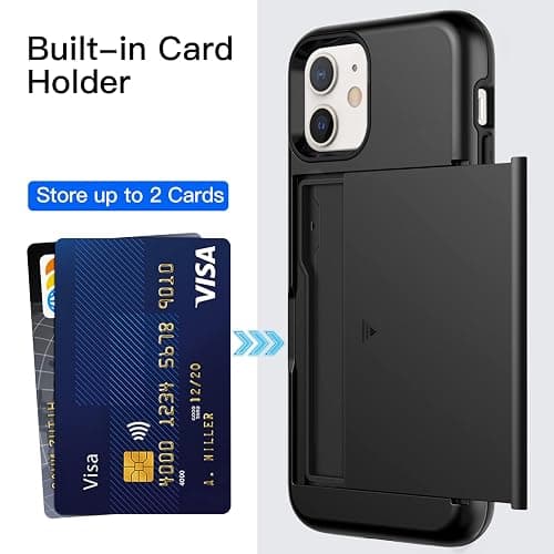 JETech Wallet Case for iPhone 12/12 Pro 6.1-Inch with Card Holder, Dual Layer Shockproof Protective Phone Cover, Sliding Hidden Slot (Black) thumbnail 3