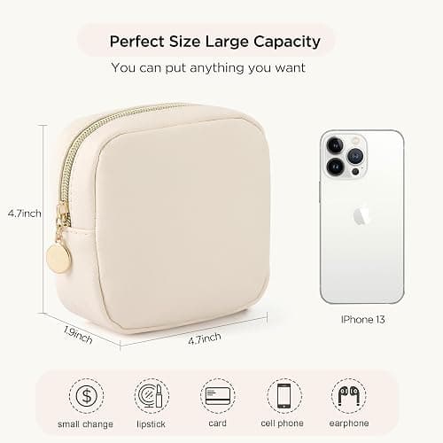 HBselect Small Makeup Bag for Purse Mini Make up Pouch Cute Cosmetic Pouch Make Up Organizer Case for Backpack Toiletry Bag Waterproof Square Pouch with Zipper for Women with Slip-in Pockets thumbnail 3
