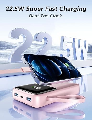 Portable Charger with Built in Cable, 15000mAh Power Bank, 22.5W Fast Charging, 6 Outputs, Slim Travel Essential Battery Pack with LED Display, Compatible with iPhone 16/15/14/13, Samsung, iPad thumbnail 2