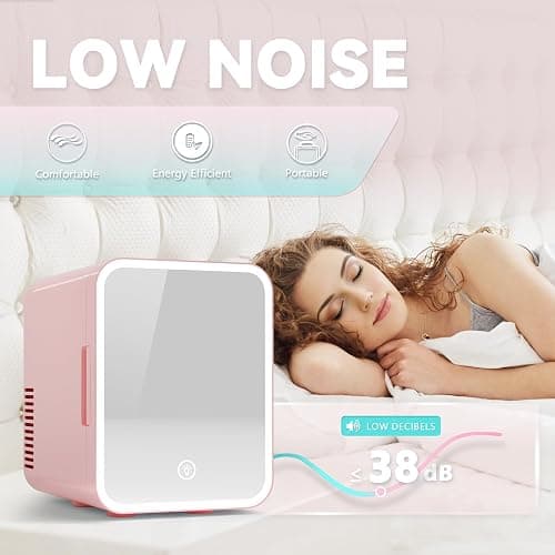 EUHOMY Mini Fridge, 5L AC/DC Small Refrigerator with Dimmable LED Mirror, Portable Cooler and Warmer for Skin Care, Cosmetics, Beverage, 5L Makeup Mini Skincare Fridge for Bedroom, Car, Office, Pink thumbnail 6
