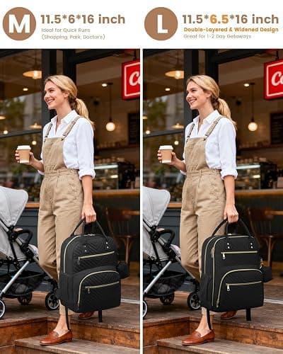 Pritent Diaper Bag Backpack, Baby Bag Backpack Baby Essentials for Mom Dad | With Changing Pad, Pacifier Case, Double Decker, Baby Diaper Bag, Insulated Pocket, Diaper Backpack for Baby(Black,L) thumbnail 3
