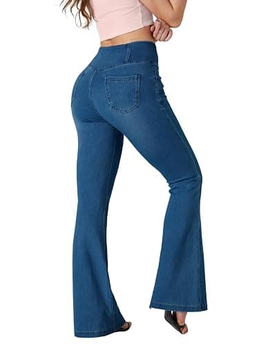 BlueRose Flare Jean Leggings for Women,Bell Bottom Jeans for Women Knit Crossover High Waisted Bootcut Jean thumbnail 2