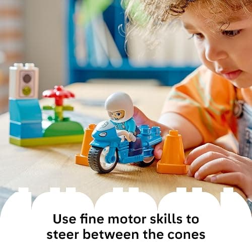 LEGO DUPLO Town Blue Police Motorcycle Building Toy for Toddlers - Pretend Play Set & Learning Toy for Boys & Girls, Ages 2+ - Building Blocks for Motor Skills Practice - Gift for Birthdays - 10471 thumbnail 5
