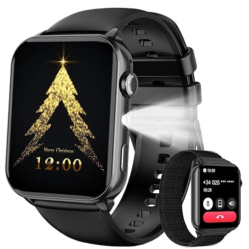 Smartwatch Herren Damen, 1,91'' HD Touch Fitnessuhr mit LED Taschenlampe & Bluetooth Anrufe, 100+ Sportmodi Fitness Tracker mit SpO2-Schlaf-Schrittzähler-2 Armbändern, IP68 Wasserdicht für iOS Android - Image 1