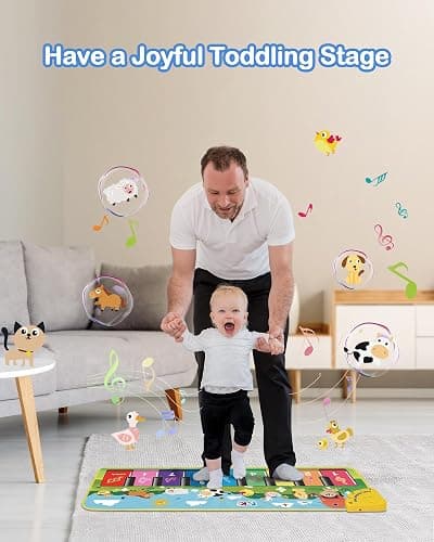FOKI Floor Piano Mat for Toddlers, Sensory Educational Dancing Musical Keyboard Carpet Toy, Animal Sounds Touch Playmat Blanket, for 1 to 5 Years Old Boy and Girl thumbnail 6