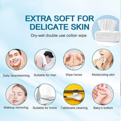 Disposable Face Towel, BIEWO Cotton Tissue Soft Dry Wipes for Women, Simple Cleaning Facial Tissues Dry Wet Dual Portable Use for Sensitive Skin & Baby & Makeup Remover & Personal Care (2 PACK=200PCS) thumbnail 8