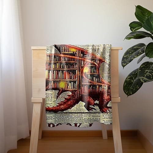 Book Dragon Fleece Blanket Cozy Throw for Book Lovers, Vintage Dragon Design on Text Background, Warm and Soft Reading Blanket for Home, Couch, or Bed (L80 xW60) thumbnail 7