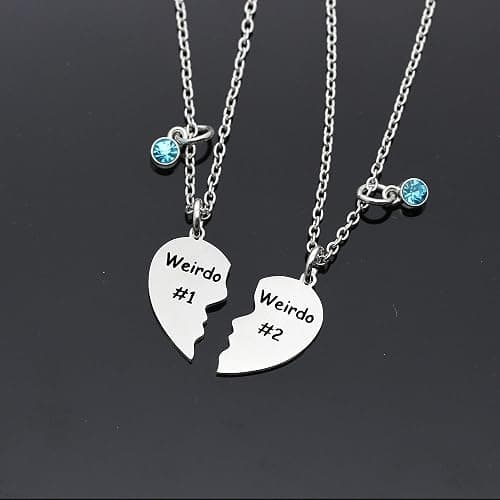 Maxforever Friendship Gifts, Weirdo 1 Weirdo 2psc Set Split Heart Pendant Necklaces BFF Gift for Best Friend thumbnail 4