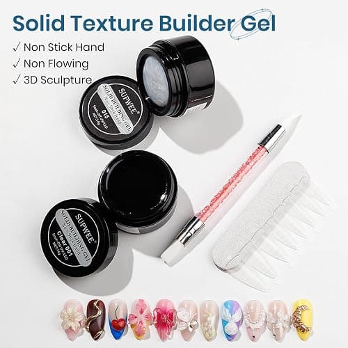 SUPWEE Clear and Pearl White Nail Extension Gel 3D Nail Art Sculpture Gel | 3d Sculpture Gel Hard Gel with Silicone Pen for Carving Patterns Decoration Home Manicure DIY for Women thumbnail 2