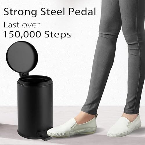 TIPGO 1.2 Gallon Small Black Trash Can, 4.5 Liters Bathroom Garbage Can with lid, Mini Step Trash Bin, Stainless Steel Wastebasket for Bathroom, Bedroom, Office (Matte Black) thumbnail 5