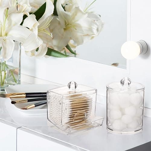 Tbestmax Qtips Dispenser Bathroom Container, 10/12 oz Big Cotton Ball Holder, Clear Plastic Apothecary Jar Organizer for Storage Cotton Swab, Floss Picks thumbnail 6