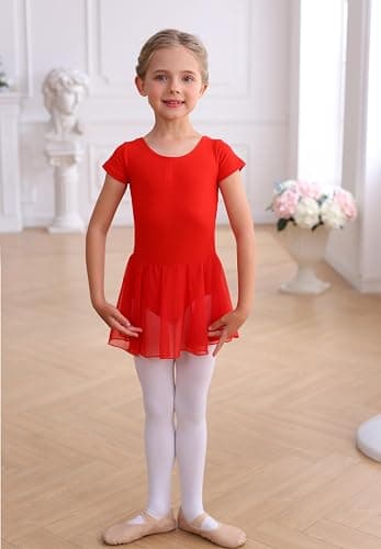 MdnMd Toddler Ballet Leotards for Girls Dance Leotards with Skirt Gymnastic Ballerina Outfit Dress Classic Short Sleeve thumbnail 4