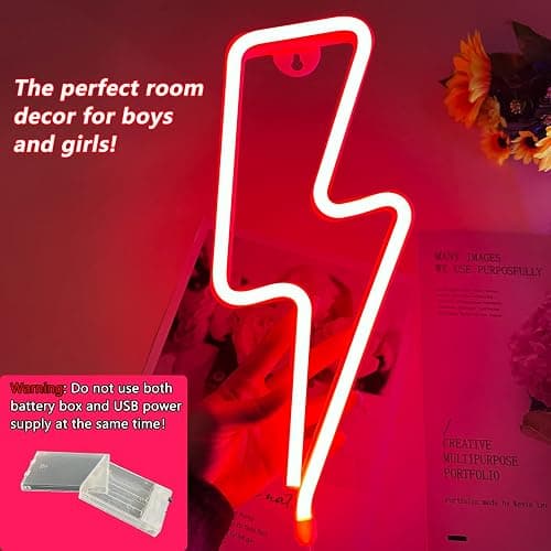 Neon Signs Lightning Bolt Neon Light Sign for Wall Decor, Battery or USB Powered Led Lightning Light Neon Sign for Bedroom, Kids Room, Birthday, Party, Wedding, Home Decorations, Kids Gift Yellow - Blue thumbnail 5