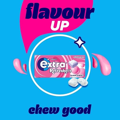 Wrigley's Extra Refreshers Chewing Gum, Bubblemint Flavour, 16 Packs of 7 Pieces, Sugar Free Bulk Pack with Xylitol (112 pieces) thumbnail 5