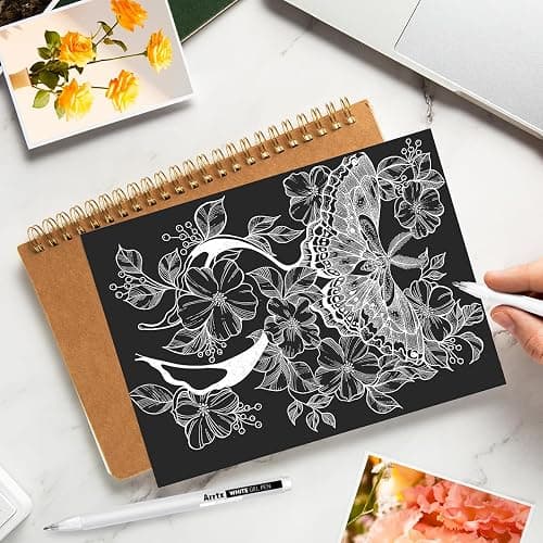 Arrtx White Gel Pen set, 1mm Gelly Roll Gel Ink Pen for Black Paper,Sketching,Drawing, Sketching, Writing, adult coloring books,Illustration, Taking Notes,White Ink Pen Highlight Fine liner (3 pack) thumbnail 2