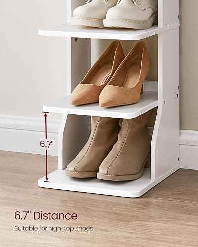VASAGLE 7-Tier Vertical Shoe Rack, Narrow Shoe Storage Organizer with Hooks, Slim Corner Tower Shelf, Space-Saving for Entryway and Bedroom, White ULBS200T14 thumbnail 5