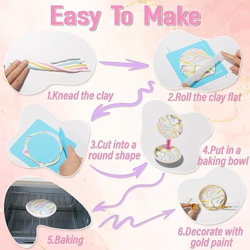 Patemby Make Your Own Clay Jewelry Bowls Arts and Crafts Kit for Teen Girl, DIY Clay Jewelry Dish Kit, Polymer Clay Crafts for Girls, Fun Birthday Gift for Teens Girls Kids Ages 8 9 10 11 12 Years Old thumbnail 4