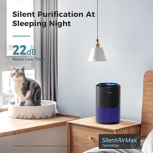 AROEVE Air Purifiers for Bedroom Home, Air Purifier For Smoke Pollen Dander Hair Smell Air Cleaner with Sleep Mode Speed Control For Bedroom Office, MK01- Black(Available for California) thumbnail 3