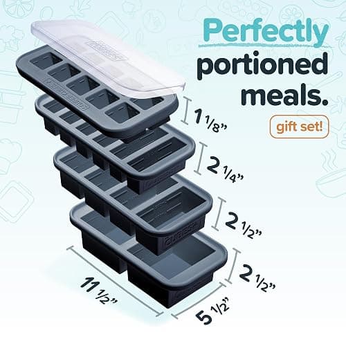 Souper Cubes Silicone Freezer Molds Gift Set with 2 Tbsp, 1/2, 1, and 2 Cup Silicone Freezer Trays With Lids - Meal Prep and Kitchen Essentials Bundle - Charcoal thumbnail 3
