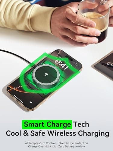 THREEKEY Qi2 MagSafe Charger, Magnetic Charger for iPhone 17/16/15/14/13/12 Series & Galaxy S25 Ultra, Qi2 Wireless Charger Dual-Sided Magnets, 15W Fast Charging Pad with 5FT USB-C Cable (Black) thumbnail 9
