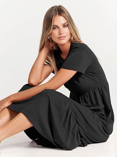 ANRABESS Womens 2025 Summer Casual Maxi Dress A line Tiered Flowy Short Sleeve Crewneck T Shirt Beach Travel Long Dresses thumbnail 9