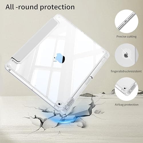 KenKe Case for iPad 9th Generation 2021/iPad 8th Generation 2020/iPad 7th Generation 2019 10.2 inch with Pencil Holder, Clear Transparent Back Shell, Shockproof Cover, Auto Sleep/Wake, Gray thumbnail 4
