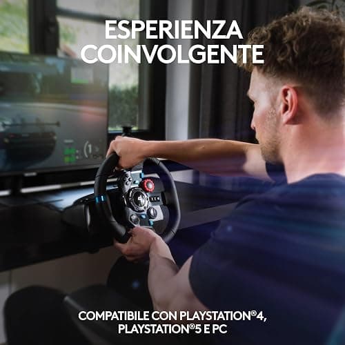 Logitech G G29 Driving Force volante da corsa e pedali con ritorno di forza dinamico reale, leve al volante in acciaio inox, coprivolante per PS5, PS4, PC, Mac - Black thumbnail 3