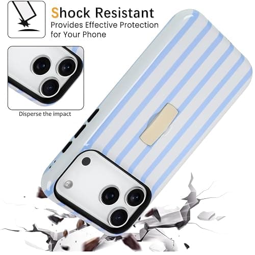 SOKAD Vertical Stripes Phone Case for iPhone 17 Pro Max with Finger Strap Kickstand, Cute Striped Line Pattern for Girls Women, Glossy Shockproof Protective Cover, Light Blue thumbnail 4