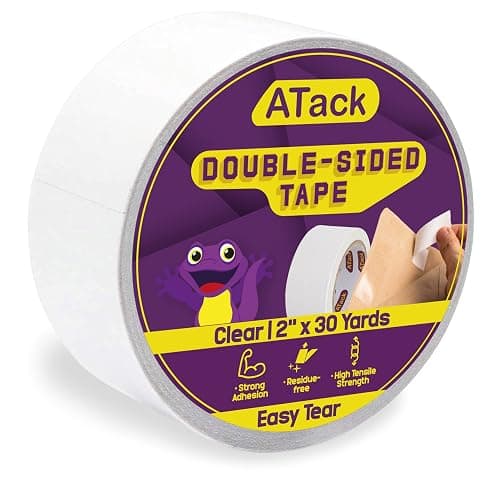 ATack Clear Double-Sided Tape, Easy Tear by Hand, 2 Inches x 30 Yards, Wall Safe Heavy Duty Double Sides Self Sticky Wall Fabric Tape for Wood Templates, Furniture, Leather, Curtains and Craft - Image 1