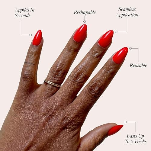 Glamnetic Press On Nails - Fiery Red | Opaque Bright Red Short Almond Fake Nails, Salon Quality | 15 Sizes - 30 Nail Kit thumbnail 3