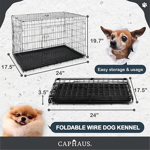 CAPHAUS Foldable Dog Crate Wire Metal Dog Kennel w/Leak-Proof Pan & Protecting Feet & Divider Panel, Single or Double Door, Small, Medium & Large Indoor Wire Cage, 24” w/Single Door thumbnail 2