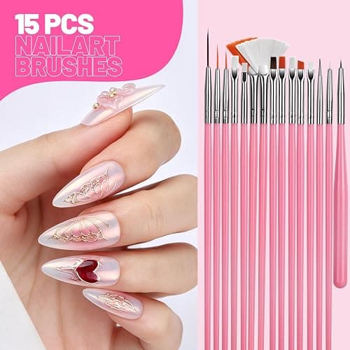 Teenitor Nail Art Tools Set, 23 Pcs Nail Art Brushes, 5 Pcs Nail Dotting Tool, 2 Set of Nail Stand, 100 Pcs Double-Sided Adhesive Tabs, Nail Art Palette, Brushes Holder, Pink thumbnail 4