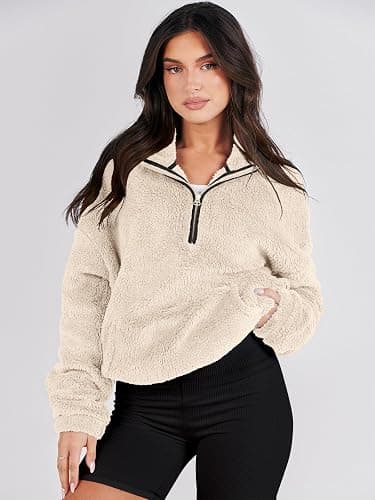 ANRABESS Sweatshirt for Women Zip Up Hoodies Cropped Pullover Fleece Hooded Sherpa Sweaters Tops 2025 Fall Winter Clothes thumbnail 6