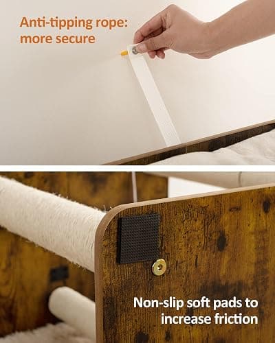 FourFurPets 43.8in 3-Tier Modern Cat Tree Tower Condo, Cat Scratch Posts for Indoor Cats, Big Plate, Two 19.7in Full Sisal Scratching Posts, Rustic Brown thumbnail 6