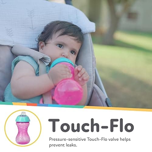 Nuby Clik-It Soft Spout No-Spill Easy Grip Sippy Cup for Girls - (3-Pack) 10 Oz - 6+ Months thumbnail 3