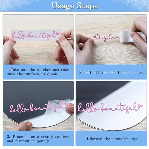 4X Hello Beautiful Rearview Mirror Decals, Vinyl Car Mirror Decals, Car Decals for Women, Laser Rear View Mirror Decal, Rearview Mirror Sticker, Car Window Stickers and Decals, Vanity Mirror Stickers thumbnail 7