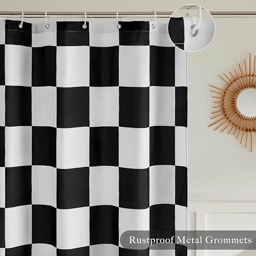 Ohocut Checkered Shower Curtain, Black and White Shower Curtains for Bathroom, Cute Retro Checkboard Shower Curtain Vintage Aesthetic, Washable Fabric Bath Curtain 72''x72'' thumbnail 3